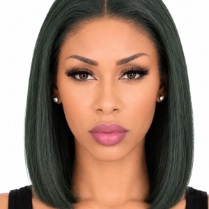 Perruque Cheveux Humains Bob Dark Green 10 Pouces Lace Frontale 13x4 Densité 180 Look Naturel Élégant Style Moderne Sophistiqué